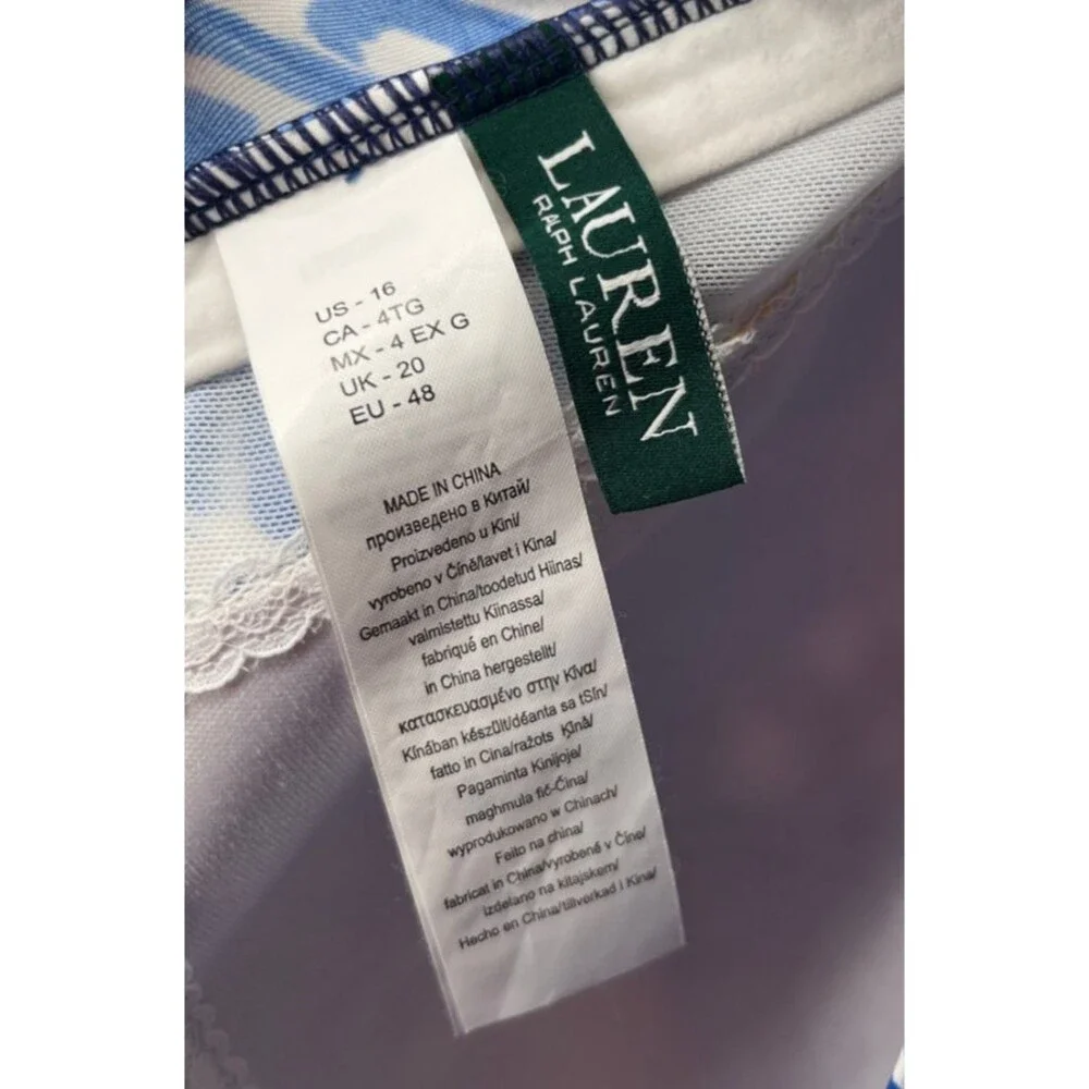 Lauren Ralph Lauren Tankini Top Women's Size 16 Blue Ikat